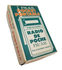 Realistic AM FM Pocket Handheld Radio Shack Portable Transistor + Audiphone, NOS