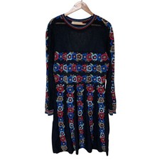 Valentino Flower Jacquard Knit Dress M Black Multicolor Women's