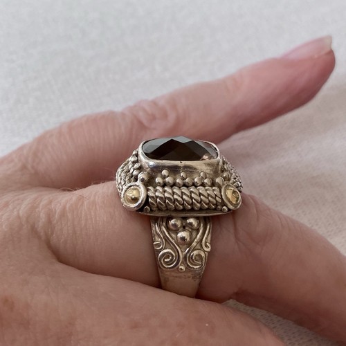 Sterling Silver &18K Gold BA SUARTI Smoky Quartz Statement Ring Size M 1/2 H'Mkd - Picture 5 of 10