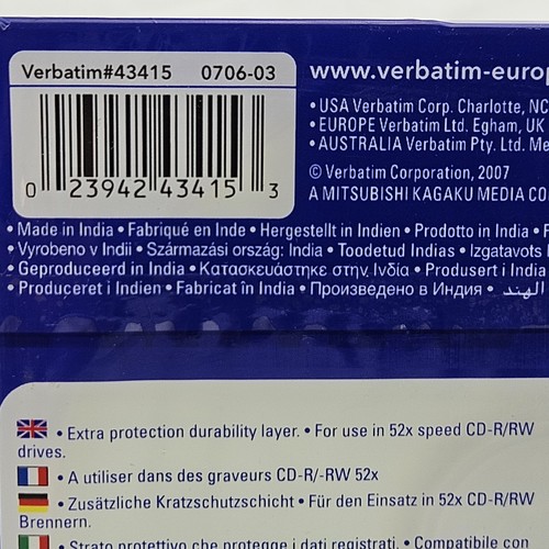 Verbatim 52x 80 Minute 700Mo CD-R - Pack de 10 disques dans étuis à bijoux fins - Scellé - Photo 5/7