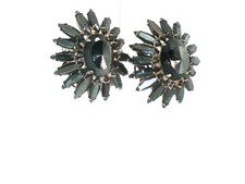 Vintage Silver Filigree Starburst Floral Clip-On Earrings Retro Style