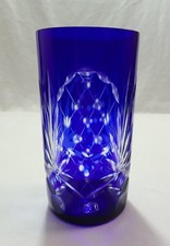  Tumbler Cobalt Blue Cut To Clear Crystal Glass Tall Tumbler Vintage