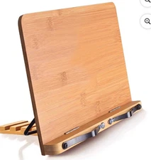 Bamboo Adjustable Book Stand Cookbook Holder Reading Desk Page Clips Portable