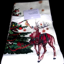 POTTERY BARN ENCHANTED FOREST CHRISTMAS STAG NAPKINS 100% COTTON SET OF FOUR NWT