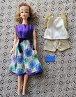 Vintage 1961 MITZI doll from Ideal Barbie Clone purple DRESS top shorts EARRINGS