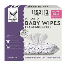 Member's Mark Premium Baby Wipes, Fragrance Free, 12 pk., 1152 Wipes FREE SHIP 