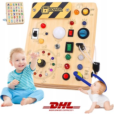 LED Busy Board, Montessori Holzspielzeug ab 1 Jahr, Activity Board Lichtschalter