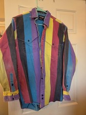 Vintage Wrangler Men's 16 1/2-35 Regular Denim Cotton Striped Button-Up Pockets