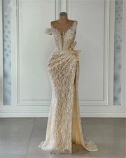 Sparkly Champagne Sequins Prom Gowns Beading Off Shoulder Evening Party Dress