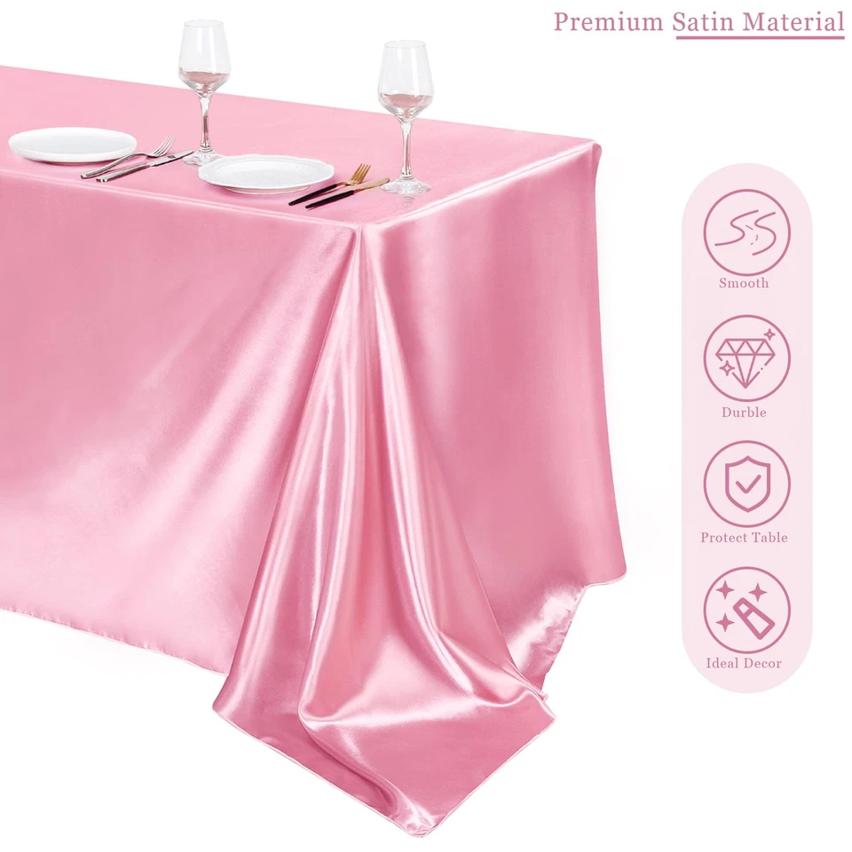 4 Packs Pink Satin Tablecloth 102 x 58 Inch Overlay Satin Table Cover Rectang... - Image 4 of 4