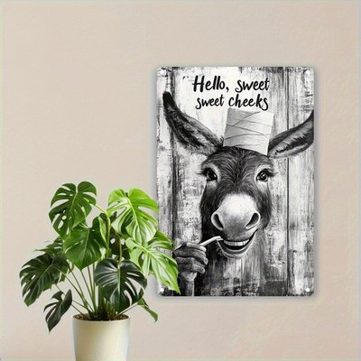 2D Flat, Tin Metal Signs Home Décor 8x12 Inch Aluminum Funny Donkey & Sunflower 