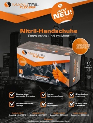 100x Nitril Einmalhandschuhe Manutril Flex Grip Diamond Surface Orange Gr. S-XL