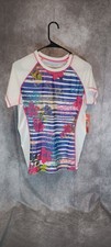 Oxide Women’s Large UPF 50 Rash Guard Floral Striped Short Sleeve Swim Top NWT
