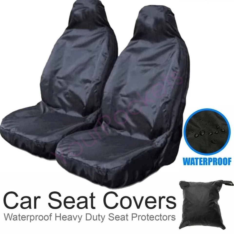 2X Universal Black Heavy Duty Car Van Front Waterproof Seat Covers Protectors - Image 3 of 4