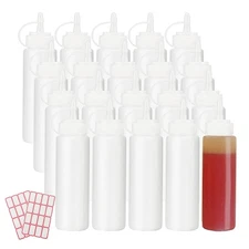 HEIHAK 20 Pack 8 oz Ketchup Squeeze Bottles, 250ml Plastic Condiment white 