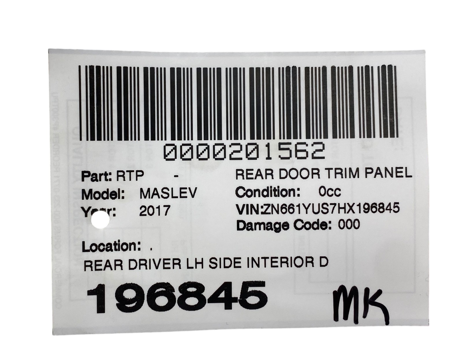 2017-2020 MASERATI LEVANTE M161 REAR LEFT DOOR PANEL W/CARBON WINDOW SWITCH