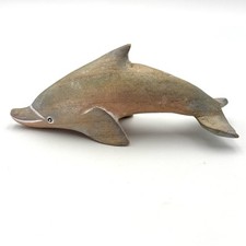 Dolphin Wood Sculpture Hand Carved Bali Art Coastal Decor Nautical 6.5" Small
