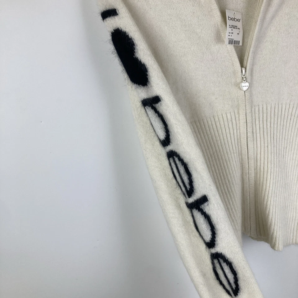 Cárdigan suéter con capucha Bebe I Heart Bebe Angora talla mediana nuevo con etiquetas crema Foto 4 de 4