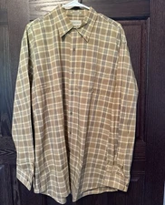 Cutter & Buck Mens XL Dark Tan Plaid Long Sleeve Shirt Button Down Top