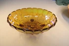 VTG Indiana Iridescent Carnival Glass Fruit Bowl Oval Harvest Grape Amber Footed