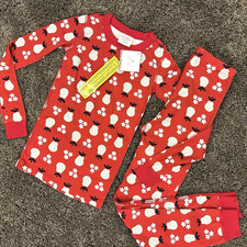 Hanna Andersson Red Pear Tree Long John Pajama Set Girls Size 10 NWT
