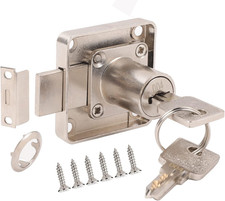 Serrure Tiroir Bureau Acier Inox - Verrou de Placard & Armoire + 2 Clés Cuivre