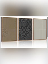 Modern Geometric Trio Wall Art - Black, Gold  Cream
