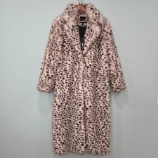 NEW Fashion Nova Snow Leopard Print Faux Fur Trench Coat Size M White & Black