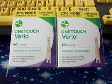 120 ONE TOUCH VERIO TEST STRIPS, 2 X 60, EXP  1-31-2027, GOOD SEALED BOX