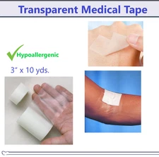 Transparent Medical Tape 3" x 10yd Surgical Tape Waterproof Secures Dressings