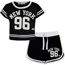 Kids Girls Shorts New York 96 Black Crop Top Hot Short Pant Summer Clothing Sets