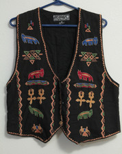 Vintage Agapo Collection Women's Vest Embroidery Lined Black/Multi Color Medium