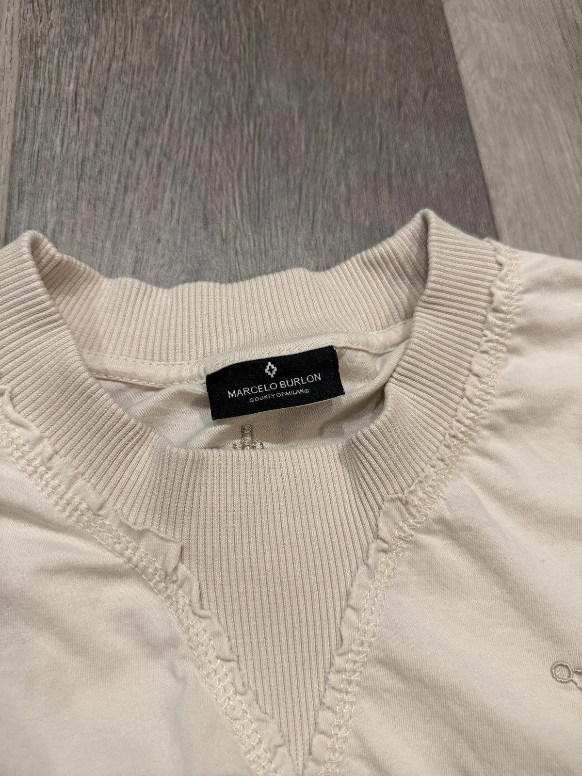 Marcelo Burlon T Shirt Uomo Marrone Beige Ricamato Albero Large