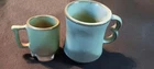 Frankoma Pottery C9 Trigger handle Prairie Green Coffee  Mug & Baby Mug. Qty 2