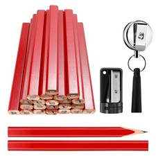 24pcs 7 Inch Flat Black Carpenter Pencils Pencil Sharpener Retractable Holders