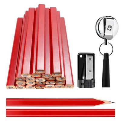 24pcs 7 Inch Flat Black Carpenter Pencils Pencil Sharpener  Retractable Holders