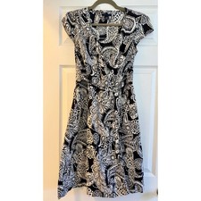 Tommy Hilfiger Black & White Paisley Cap Sleeve Wrap Dress - Size Medium