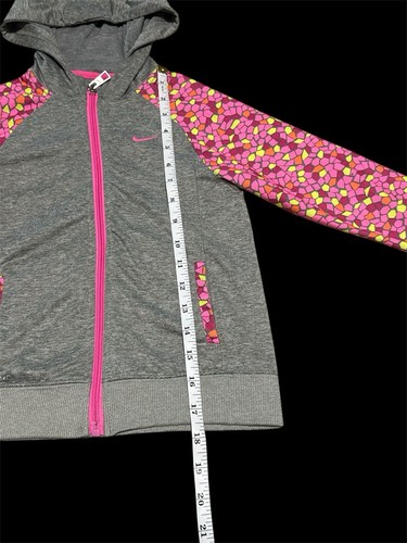 Nike Dri-Fit Girls Zip Up Hoodie / Jacket With pink Rock Pattern On Arms Size 6 - Picture 3 of 6