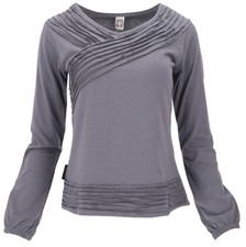 Langarmshirt Boho Style, einfarbiges Shirt mit Pluderärmeln - grau