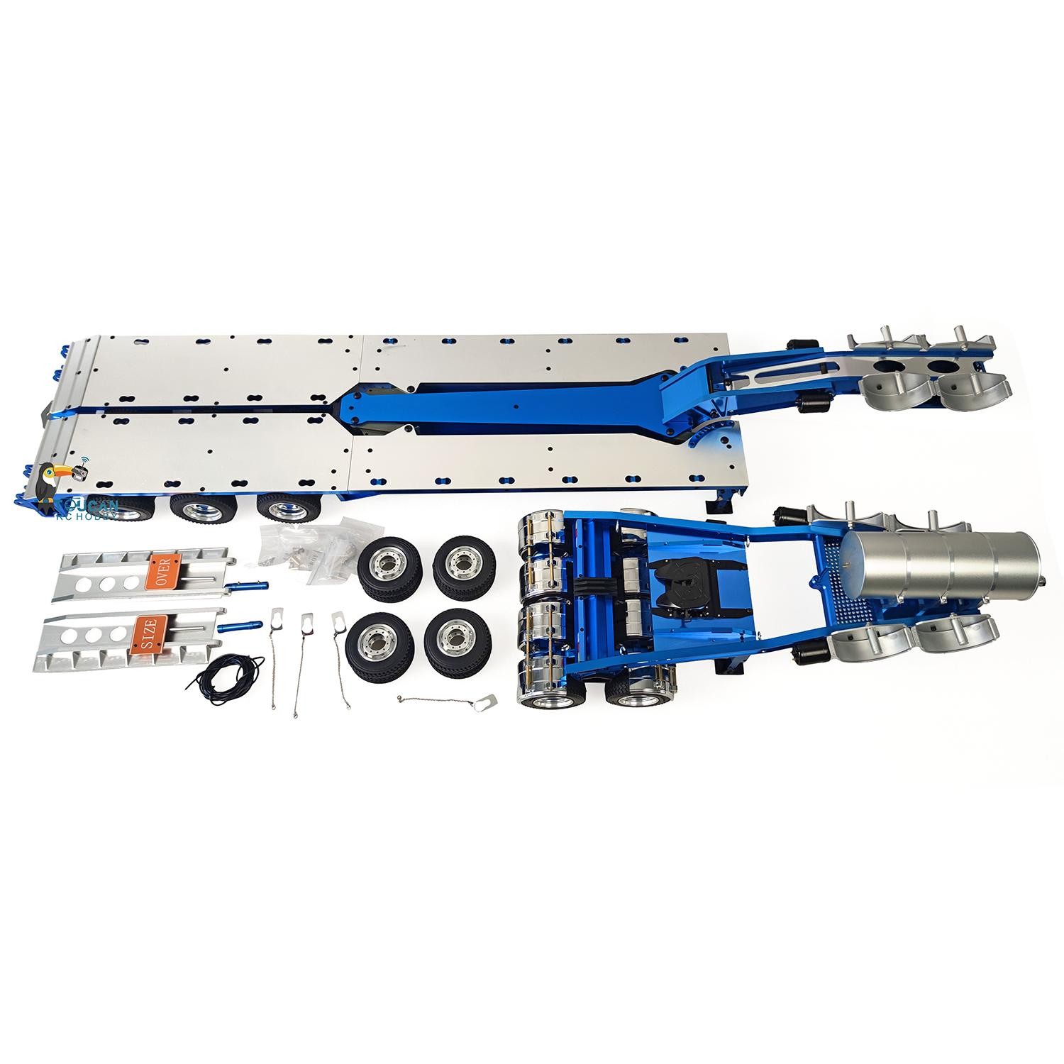 JDM 1:14 Metal Drake Trailer 1.5M Long for 1/12 1/14 RC Truck Excavator Loader