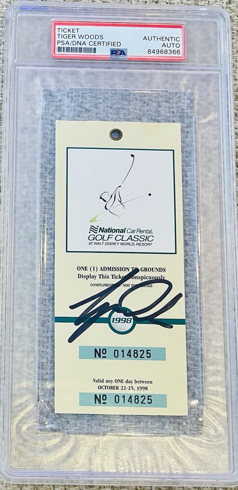 Tiger Woods Single Signed Large Bold Autograph Golf Ticket PSA/DNA Mint RARE