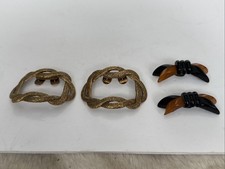 Vintage MUSI Woven Gold Tone Metal Shoe Clips Buckles Plus Bakelite Pair