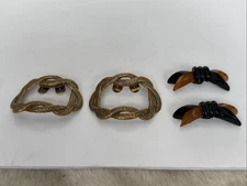 Vintage MUSI Woven Gold Tone Metal Shoe Clips Buckles Plus Bakelite? Pair