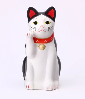 Japanese Lucky Cat SETO Maneki Neko 16cm Bicolor Hachiware Ceramics Hand Painted