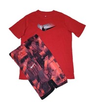 Nike Dri-fit Youth XL Red/Black Athletic Shorts And Logo T-shirt Set
