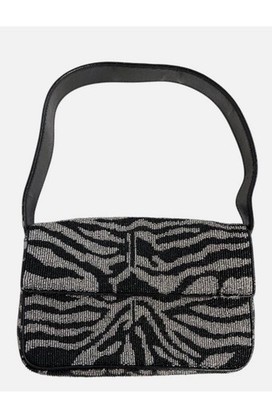 Staud Women's Black Tommy Beaded Two-Tone Zebra Hand Purse Shoulder Bag