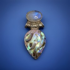 Sajen 925 Sterling Pendant Rainbow Moonstone Abalone Teardrop Artisan Designer