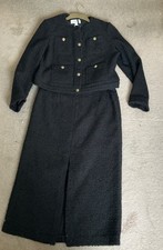 M&S Black Textured Tweed Style Jacket Suit with Matching Long Skirt NEW size 12