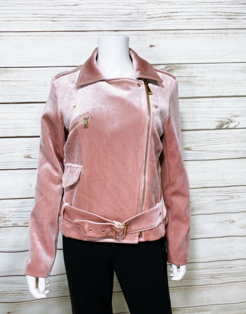 Eight Paris Womens Velvet Jacket S Pink Full Zip Belted Zip