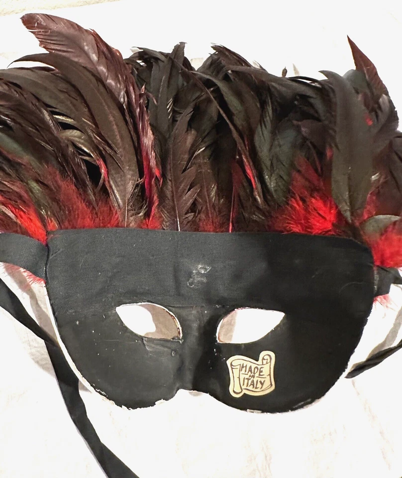Vintage Italian handmade Venetian Masquerade ball masks embossed with gold trim. - Image 4 of 4